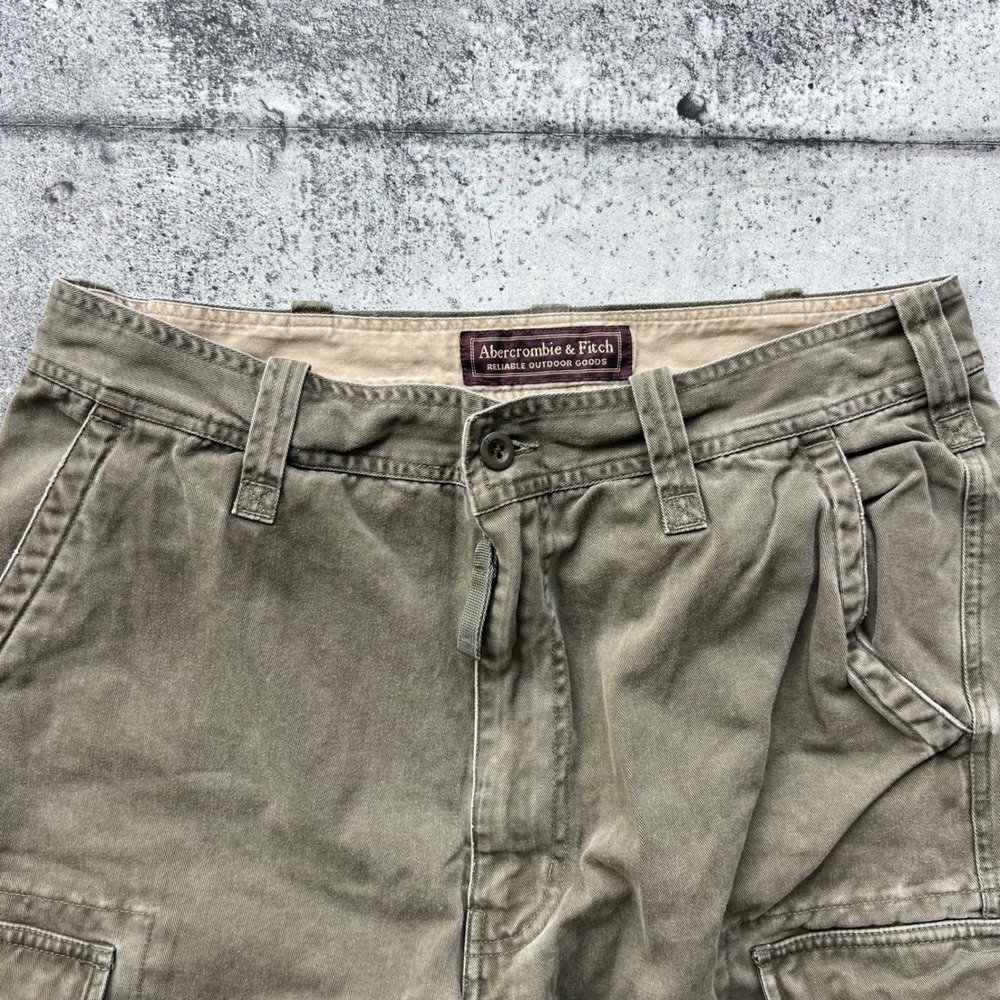 Abercrombie & Fitch Pants Mens 32 Green Wide Leg Paratrooper Cargo Utility Y2K - Picture 2 of 8